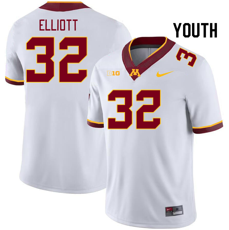Youth #32 Alex Elliott Minnesota Golden Gophers College Football Jerseys Stitched Sale-White - Click Image to Close